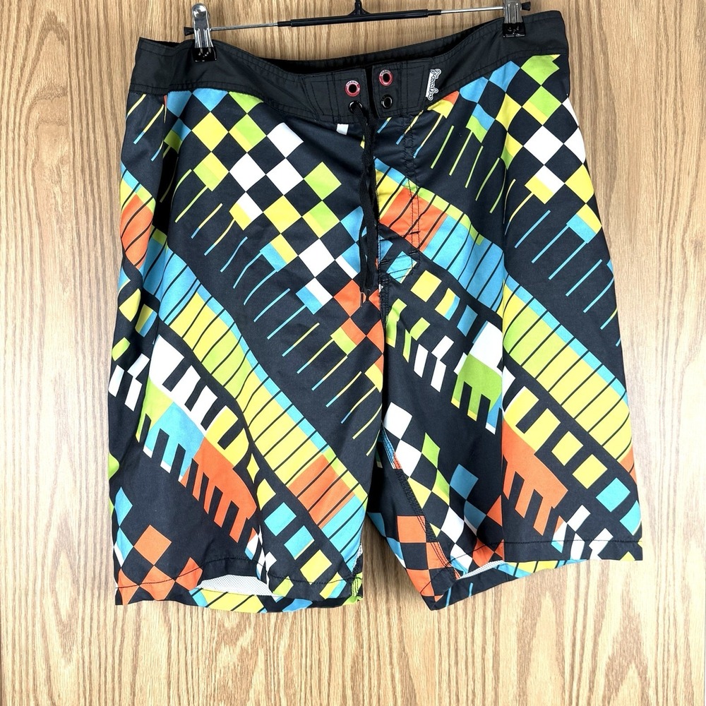 Mambo Australia Mens XL Swim Trunks 100% Polyester Retro Geometric Multicolored